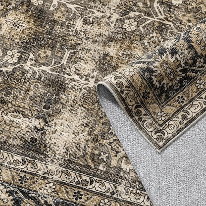 Vintage Area Rug 5x7 Brown Washable Living Room Large Carpet Non Slip Bedroom Indoor Office Low Pile Traditional Distressed Retro Accent Rug for Dining Room Bathroom Kitchen