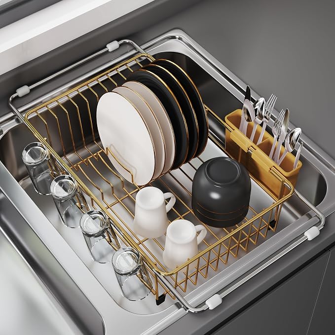JASIWAY Sink Dish Drying Rack, Expandable Stainless Steel Dish Rack Over Sink by JASIWAY