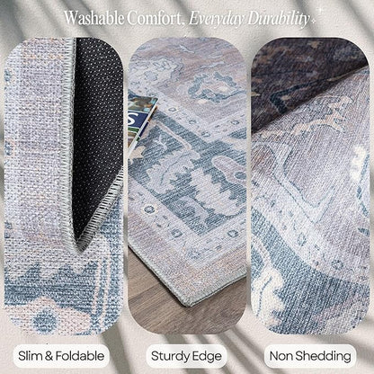 Fame Rugs Gray Modern Oushak Rug 3x5, Washable Vintage Turkish Colorful Oriental Antique Inspired Foldable Small Area Rugs, Luxury Living Room Bedroom (389GBB, 2'6" x 5')