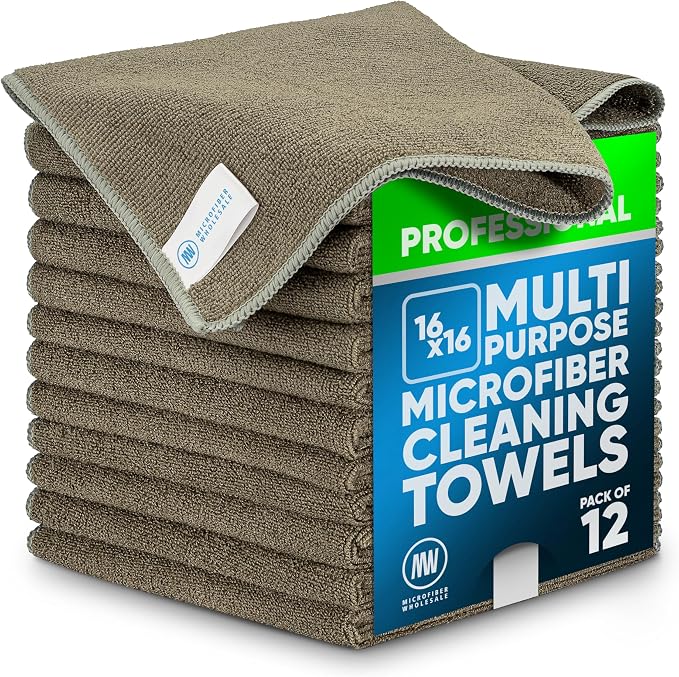 MW Pro Microfiber Cleaning Cloth | Olive | 12 Pack | 16” x 16” | All Purpose by MicrofiberWholesale