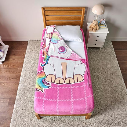 Bleacher Creatures ZippySack Twin Bed Zip-Up Bedding – Super Soft Fleece Fitted Blanket with Side Pocket & Durable Zipper – Easy Bed-Making for Kids (Unicorn)