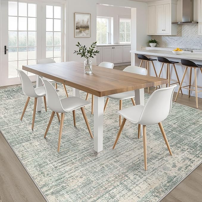 9x12 Area Rug Living Room: Washable Large Neutral Green Rugs Abstract Soft Modern Stain Resistant Indoor Floor Non-Slip Carpet for Bedroom Nursery Kids Office Playroom Dining Room Under Table Home