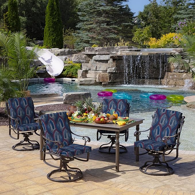 Arden Outdoor Midback Chair Cushion, 18 x 16.5, Rain-Proof, Fade Resistant Sapphire Liberty Mosaic