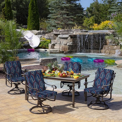 Arden Outdoor Midback Chair Cushion, 18 x 16.5, Rain-Proof, Fade Resistant Sapphire Liberty Mosaic