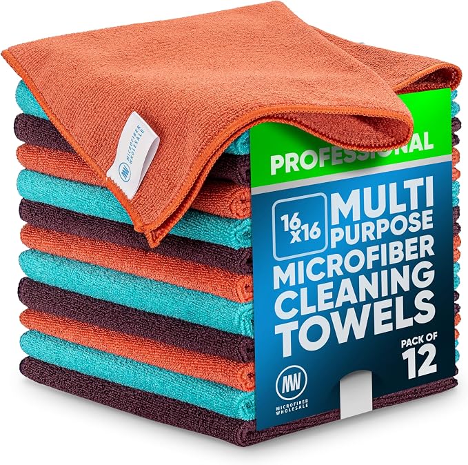 MW Pro Microfiber Cleaning Cloth | Coral, Plum | 12 Pack | 16” x 16” | All by MicrofiberWholesale