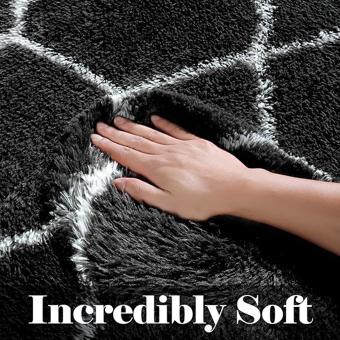 ONASAR 8x10 Area Rugs for Living Room, Fluffy Black and White Bedroom Rug, Washable Geometric Boho Large Soft Plush Shaggy Fuzzy Floor Carpet for Nursery Kids Classroom Playroom Dorm Home Decor