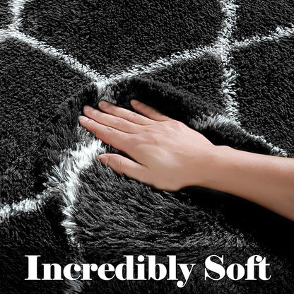 ONASAR 8x10 Area Rugs for Living Room, Fluffy Black and White Bedroom Rug, Washable Geometric Boho Large Soft Plush Shaggy Fuzzy Floor Carpet for Nursery Kids Classroom Playroom Dorm Home Decor