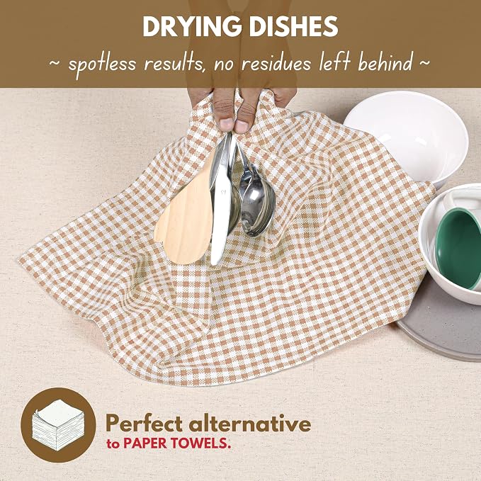 Native Fab 6 Pack Gingham Mini Check Kitchen Hand Towels Set - Image 4