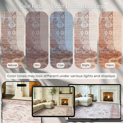 Fame Rugs Brown Modern Oushak Rug 3x5, Washable Vintage Turkish Colorful Oriental Antique Inspired Foldable Small Area Rugs, Luxury Living Room Bedroom (383BB, 2'6" x 5')