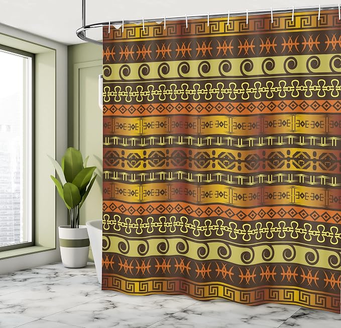 Ambesonne Prehistoric Shower Curtain, Indigenous Geometric Motifs Ornament - Image 4