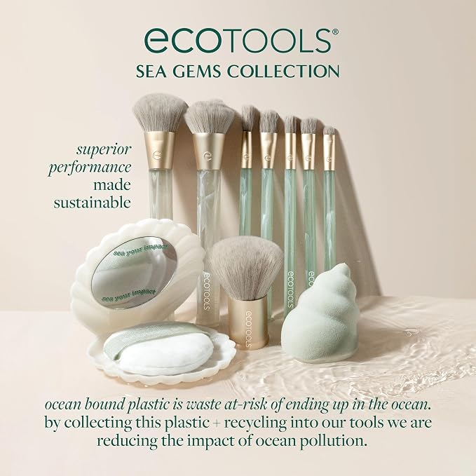 EcoTools Sea Gems Face Makeup Brush & Sponge 4 Piece Set, Eco-Friendly Makeup - Image 4