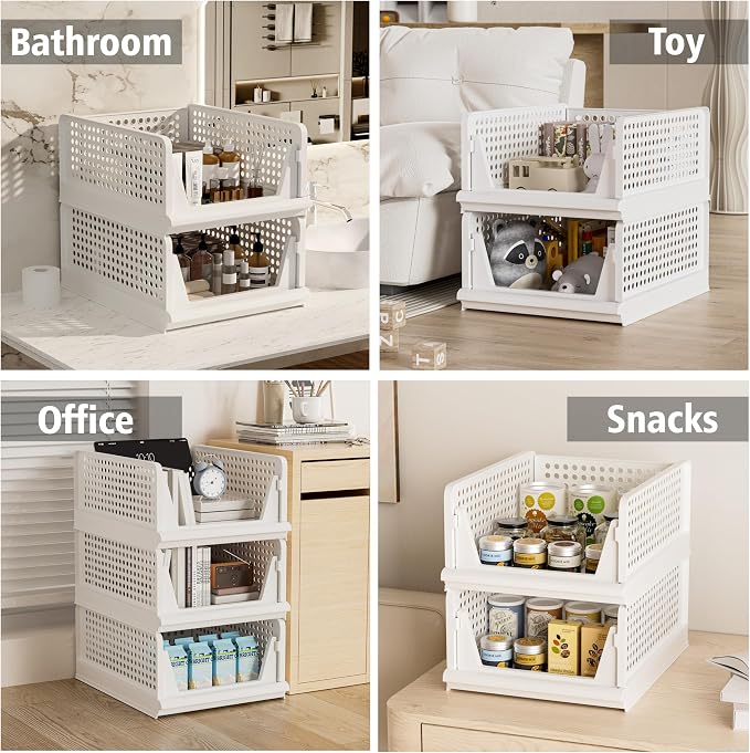 Proarea 5 Pack Stackable Plastic Storage Basket Closet Organizer Bin Foldable - Image 7