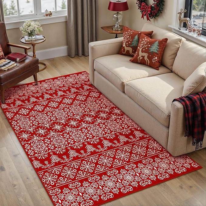 5x7 Area Rug Red Christmas Living Room Carpet Xmas Holiday Decor Bedroom Carpet - Image 5