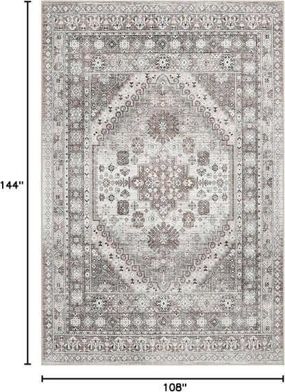 zesthome 9x12 Area Rugs,Stain Resistant Washable Rug,Ultra-Thin Rugs for Living Room,Bedroom,Non-Slip Backing Home Decor Large Area Rug (Brown/Beige,9'x12')