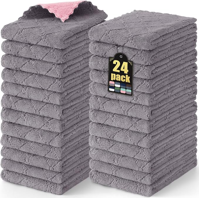Mordimy 24 Pack Kitchen Towels, Super Soft and Absorbent Dish Towels, Coral by Mordimy