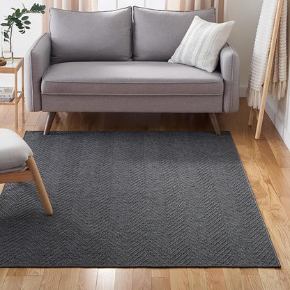 TOWN & COUNTRY BASICS Pax Herringbone Textured Solid Everwash® Washable Area Rug, Low Pile, Non-Slip Backing, Easy Clean Pet & Family Friendly Rug, Dark Grey, 7'10"x10'2"