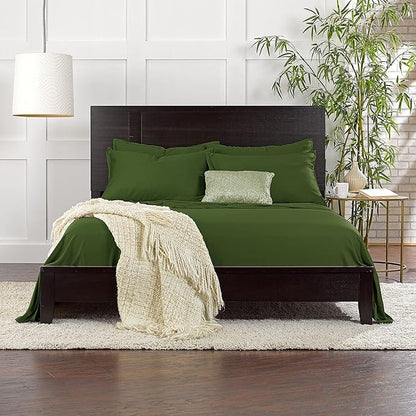 Pure Bamboo Queen Sheets, Genuine 100% Organic Viscose Derived from Bamboo Bed Sheet Set, Luxuriously Soft & Cooling, Double Stitching, 2 Year Quality Promise (Queen, Pesto)