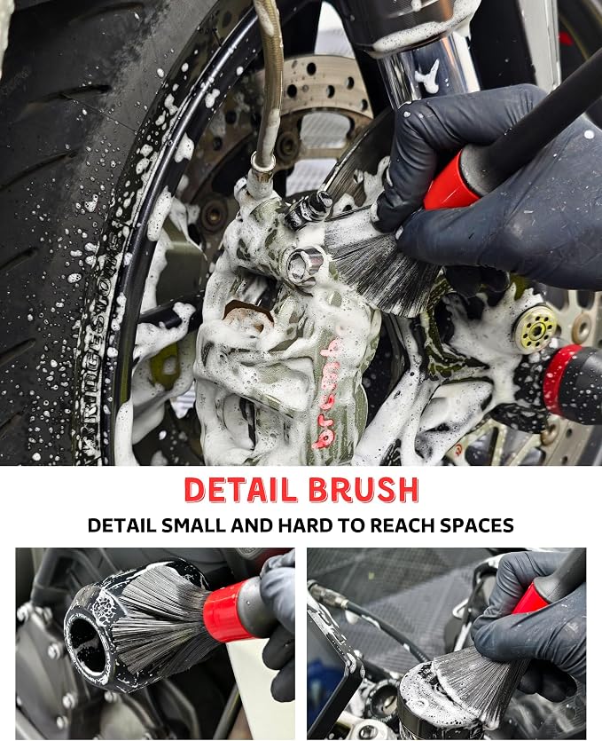 Motorcycle Cleaning Brush Kit 6 Pack, Easy Reach Brush, Chain Brush, Wool Wash - Image 5