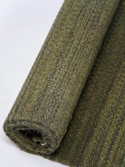 Rugsotic Carpets Hand Woven Flat Weave Kilim Wool 6'x9' Area Rug Solid Olive D00111