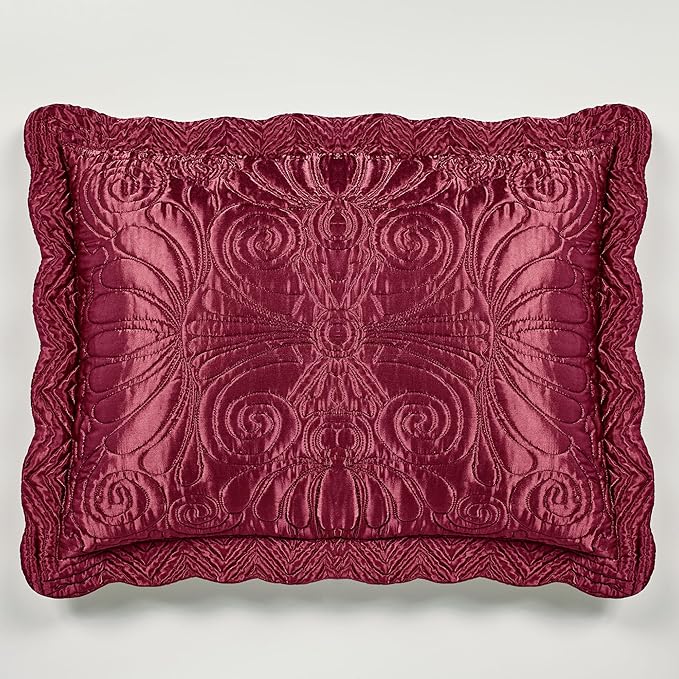 Touch of Class Portia Luxury Bedding | Rich Ruby Red | Premier Quilted Polyester Satin | Romantic Hand Guided Machine Quilted Scroll Design 3 Piece Set with King Bedspread and 2 King Shams