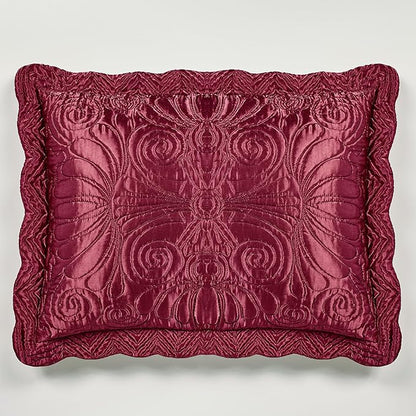 Touch of Class Portia Luxury Bedding | Rich Ruby Red | Premier Quilted Polyester Satin | Romantic Hand Guided Machine Quilted Scroll Design 3 Piece Set with King Bedspread and 2 King Shams