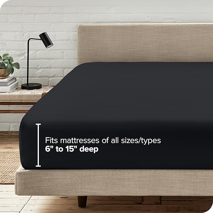 Bare Home Fitted Bottom Sheet Full XL Size - Premium 1800 Microfiber - Ultra-Soft Hotel Luxury - Deep Pocket - Durable and Long Lasting - Fitted Sheet (Full XL, Black)