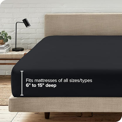 Bare Home Fitted Bottom Sheet Full XL Size - Premium 1800 Microfiber - Ultra-Soft Hotel Luxury - Deep Pocket - Durable and Long Lasting - Fitted Sheet (Full XL, Black)