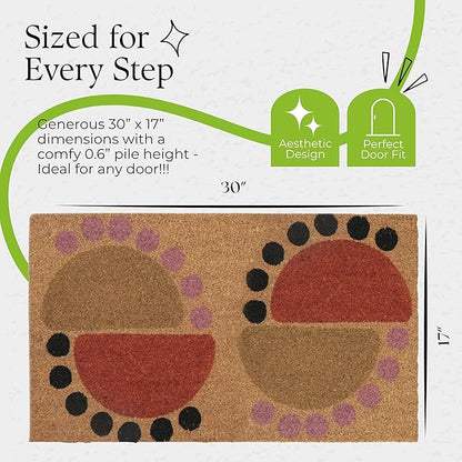 Coir Door Mats 17" X 30", Non-Slip Sturdy, PVC Backed Heavy Duty, Easy to Clean, Ideal for Door Entrance, Patio, Porch, Backyard, Garages, The Geo Circles
