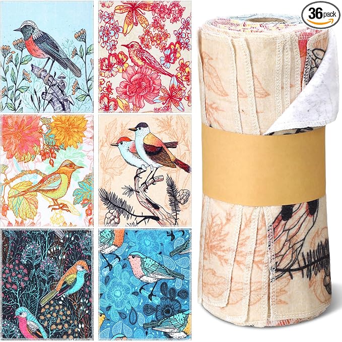 36 Pack Bird Reusable Cleaning Cloths Washable Cotton Kitchen Towels by Noveread