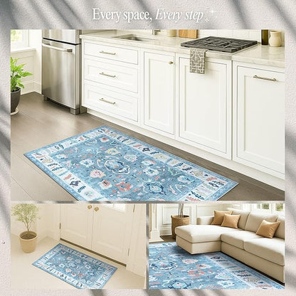 Fame Rugs Teal Modern Oushak Rug 3x5, Washable Vintage Turkish Colorful Oriental Antique Inspired Foldable Small Area Rugs, Luxury Living Room Bedroom (995T, 2'6" x 5')