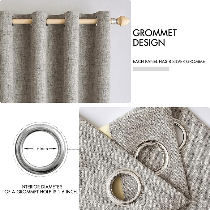 MIULEE Linen Texture Curtains for Bedroom Solid 100% Blackout Thermal Insulated Linen Curtains Grommet Room Darkening Drapes for Living Room Nursery 52x45 Inch (2 Panels)