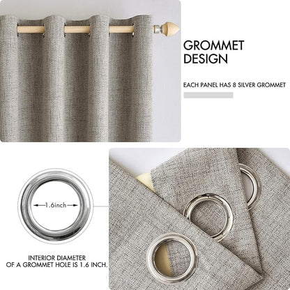 MIULEE Linen Texture Curtains for Bedroom Solid 100% Blackout Thermal Insulated Linen Curtains Grommet Room Darkening Drapes for Living Room Nursery 52x45 Inch (2 Panels)