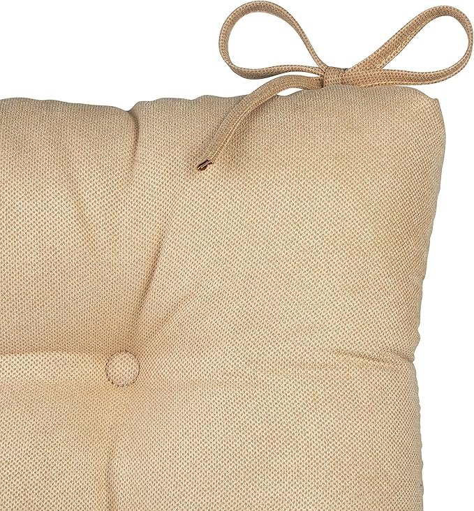 Klear Vu Omega Non-Slip Rocking Chair Cushion, Assembled in USA, Thick Tufted Design, Includes Seat Pad & Back Pillow with Ties, 17x17 Inches, 2-Piece Set, Honeycomb Natural