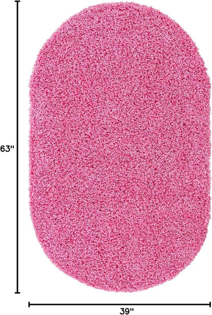 Unique Loom Solid Shag Collection Area Rug (3' 3" x 5' 3" Oval, Taffy Pink)