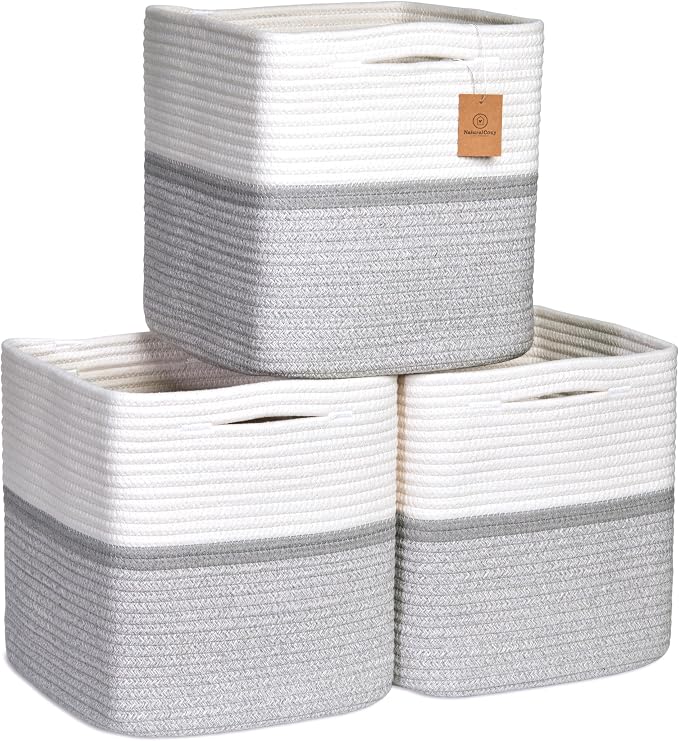 NaturalCozy Storage Cubes 11 Inch Cotton Rope Woven Baskets by NaturalCozy