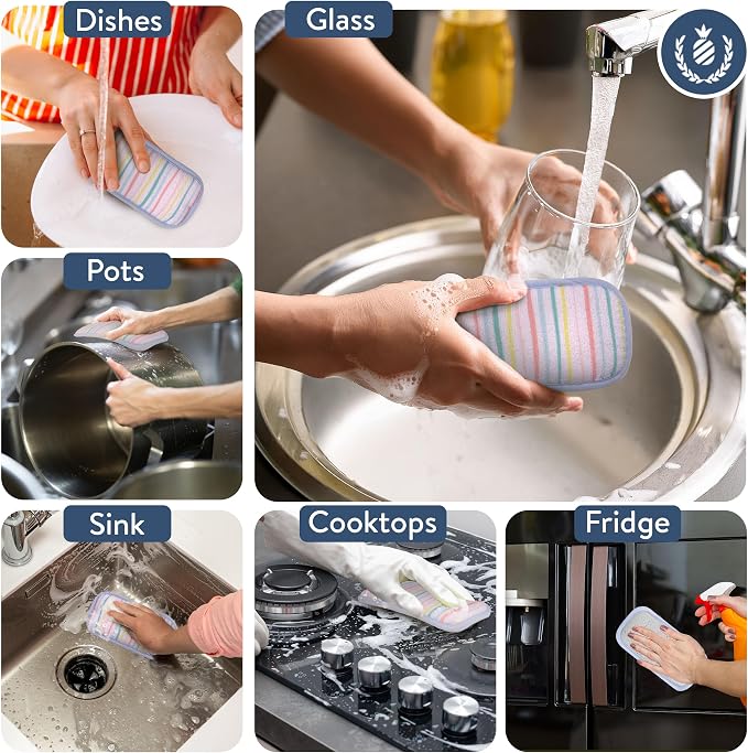 Simplified 5-Pack Scrub & Wipe 2-in-1 Dishwashing Sponges - Image 3