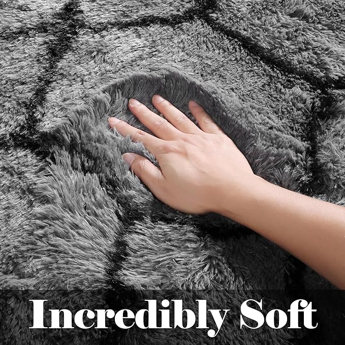 ONASAR 7x9 Area Rugs for Living Room Bedroom, Washable Large Fluffy Grey and Black Throw Rug, Geometric Soft Plush Shaggy Floor Carpet for Nursery Kids Girls Boys Teen Dorm Home Decor Aesthetic