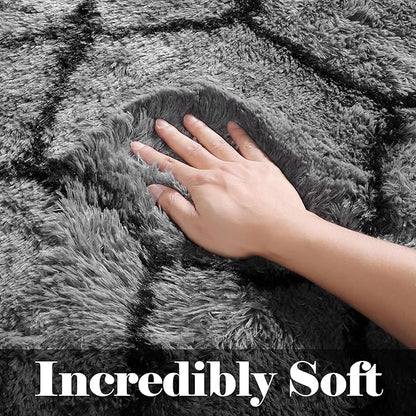 ONASAR 7x9 Area Rugs for Living Room Bedroom, Washable Large Fluffy Grey and Black Throw Rug, Geometric Soft Plush Shaggy Floor Carpet for Nursery Kids Girls Boys Teen Dorm Home Decor Aesthetic