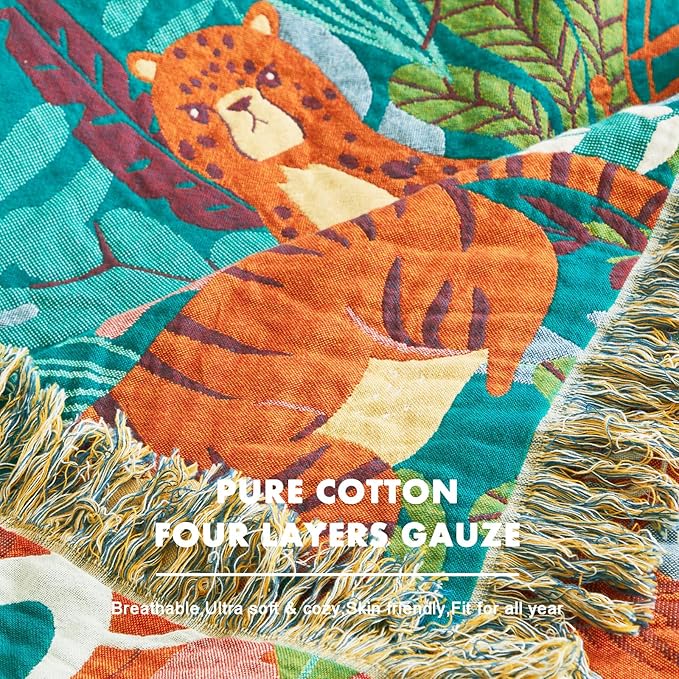 MSGKV Throw Blanket for Bed Cotton Animals Twin Size Couch Blanket 60"x80" Muslin Breathable Lightweight Farmhouse Blankets Home Decor All Seasons