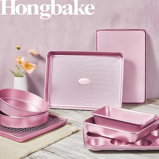 HONGBAKE 9-Piece Baking Pans Set Nonstick, Stackable Non Toxic Bakeware Sets - Image 2