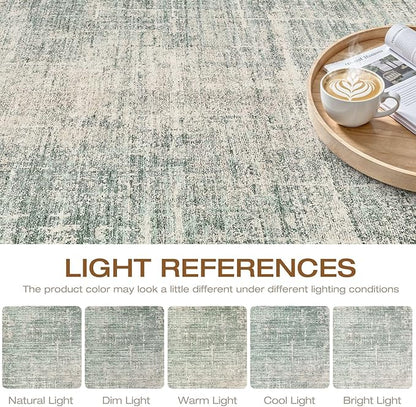 9x12 Area Rug Living Room: Washable Large Neutral Green Rugs Abstract Soft Modern Stain Resistant Indoor Floor Non-Slip Carpet for Bedroom Nursery Kids Office Playroom Dining Room Under Table Home
