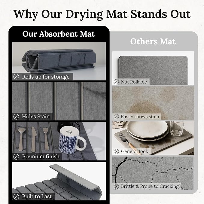 Large Stone Dish Drying Mat for Kitchen Counter 23.5”x 15.25” – Elegant - Image 3