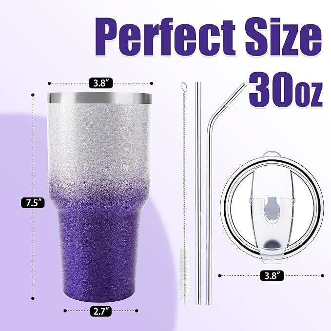 D·S 30 oz Tumbler Purple Glitter Gradient Cup Stainless Steel Double Wall - Image 2