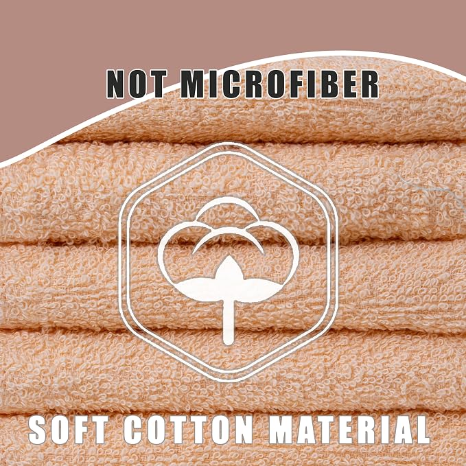 Textila Terry Wash Cloths – Pack of 10, Soft Peach, 12x12 Inches – Soft - Image 2