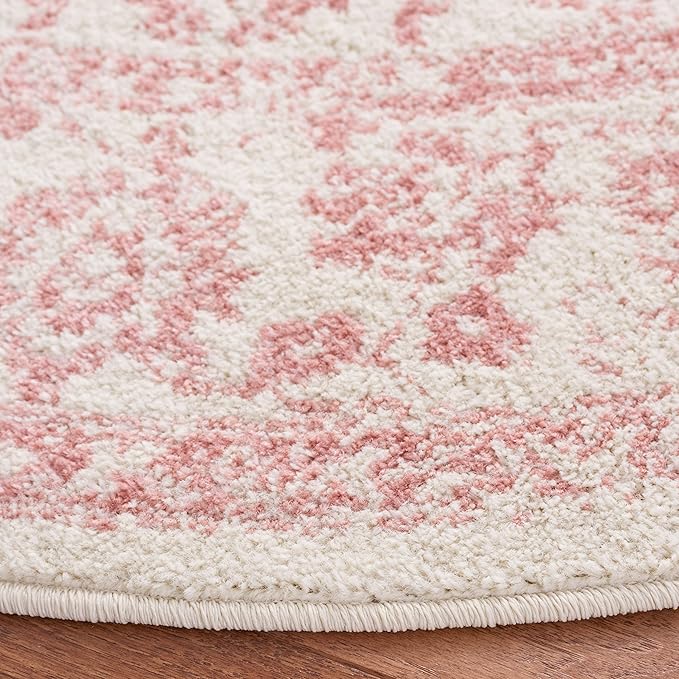 SAFAVIEH Adirondack Collection Area Rug - 8' Round, Ivory & Rose, Distressed Vintage Floral Design, Non-Shedding & Easy to Clean, Ideal for Living Room, Bedroom, Dining Space (ADR109H)