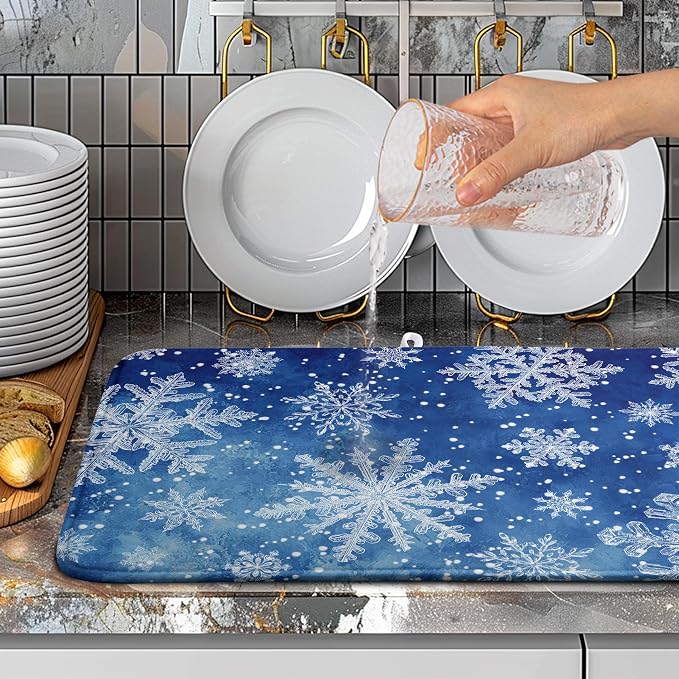 Winter Blue Snowflake Dish Drying Mat - Image 5