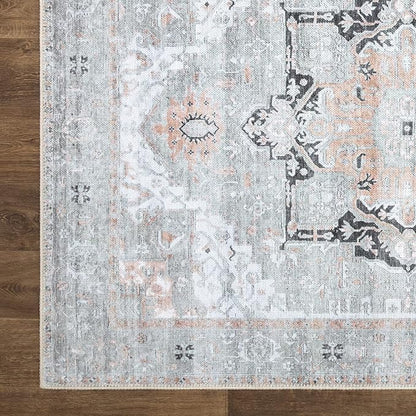 Bloom Rugs Washable Non-Slip 5' x 7' Rug - Gray/Coral Pink Traditional Area Rug for Living Room, Bedroom, Dining Room, and Kitchen - Exact Size: 5' x 7'