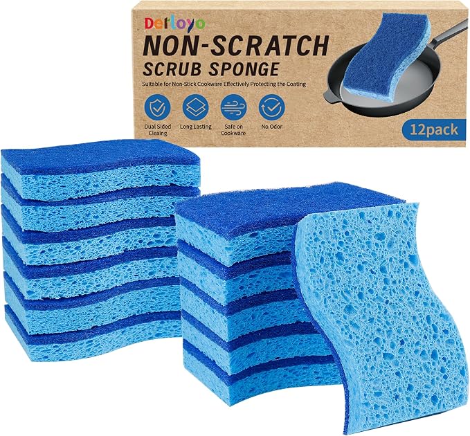 12 Count Non-Scratch Dish Sponges Kitchen, Long Lasting Cleaning Sponges by Derloyo