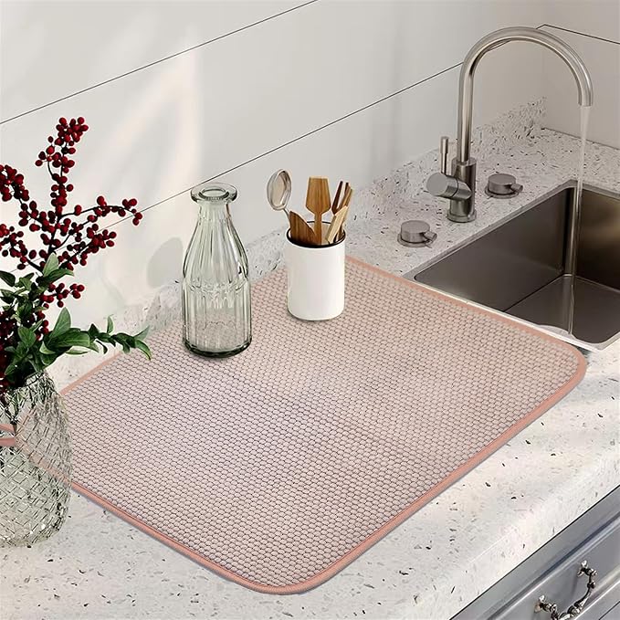 Pink Dish Drying Mats for Kitchen Counter, 2 Pack Dish Drying Mat Drying Pad - Image 3