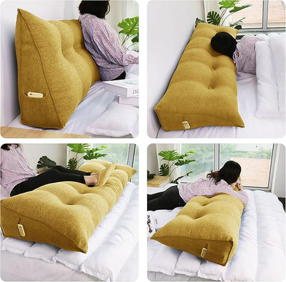 Wedge Headboard Pillow Dorm Room Reading Pillow Back Support for Sitting Up in Bed Bolster Lumbar Cushion Body Positioning Bedrest Gifts for Mom Cotton Linen 76in Yellow King